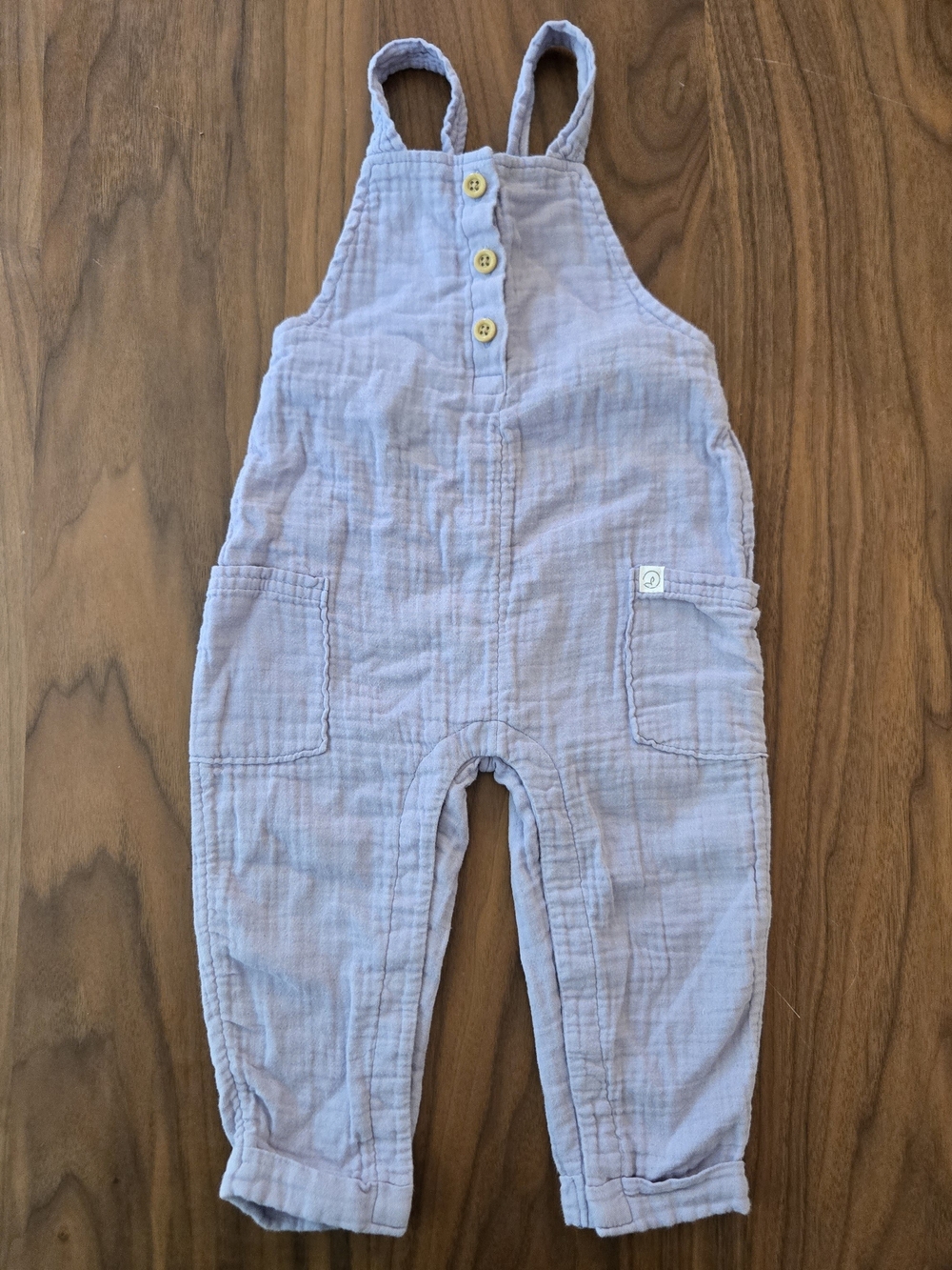 Little Planet by Carters Organic Cotton Gauze Overalls Gray Muslin Romper 18M